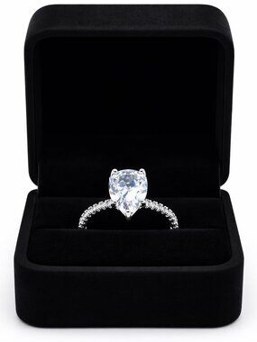 Pear Cut Diamond Ring Silver Tone Pave Band Engagement Ring Luxury Style Wedding